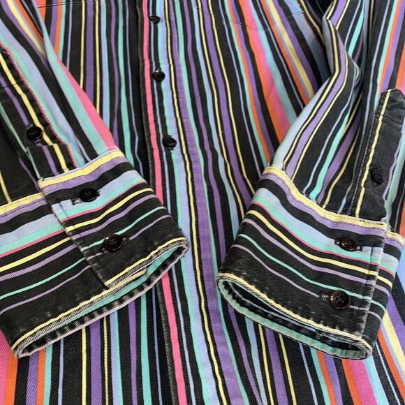 Texas Sage Men Shirt Cowboy Striped Western Vintage Medium Large - Picture 3 of 5